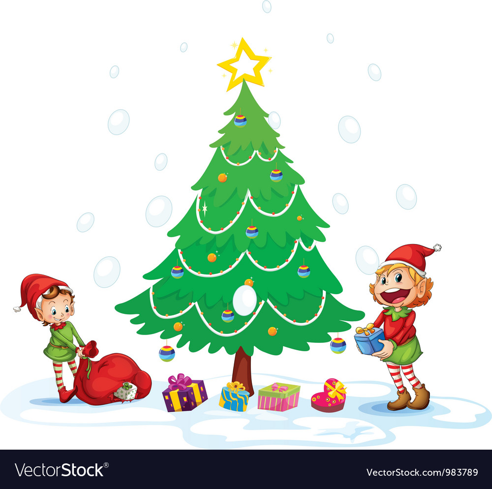Girls Decorating Christmas Tree Vector Image Girls Decorating Christmas Tree Vector Image