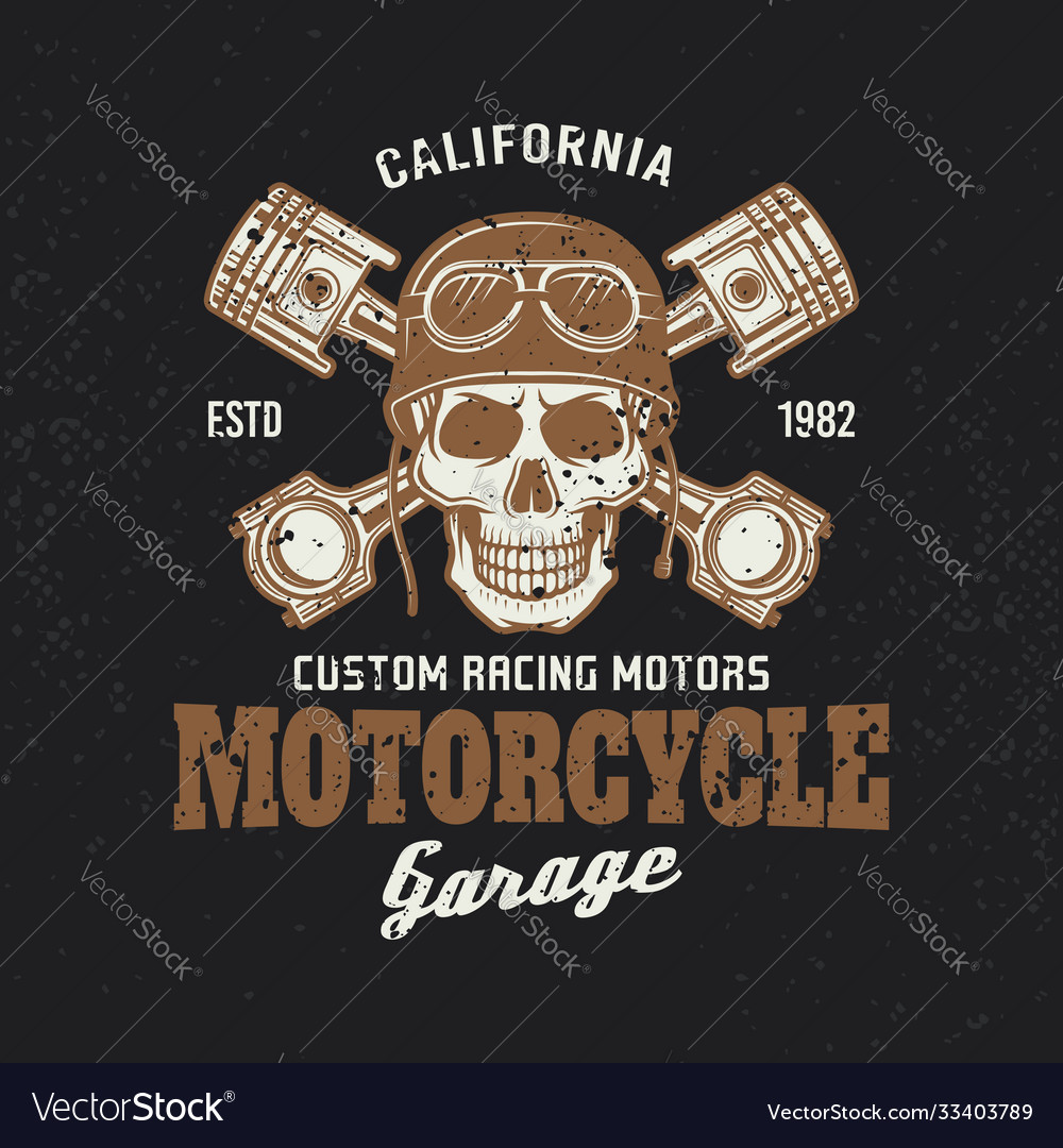 Motorcycle garage biker vintage emblem with skull Vector Image