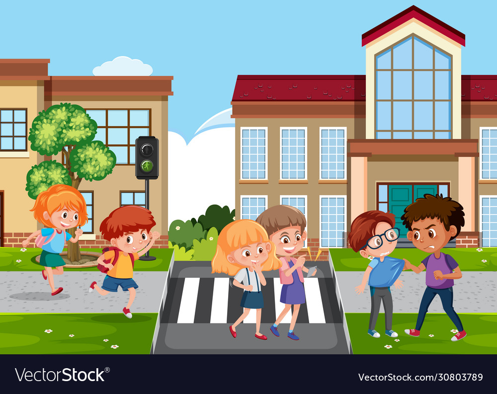 Scene with kid bullying their friend on street Vector Image