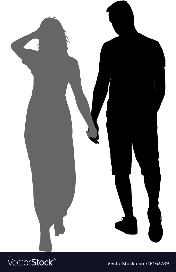 Silhouette man and woman walking hand in hand Vector Image