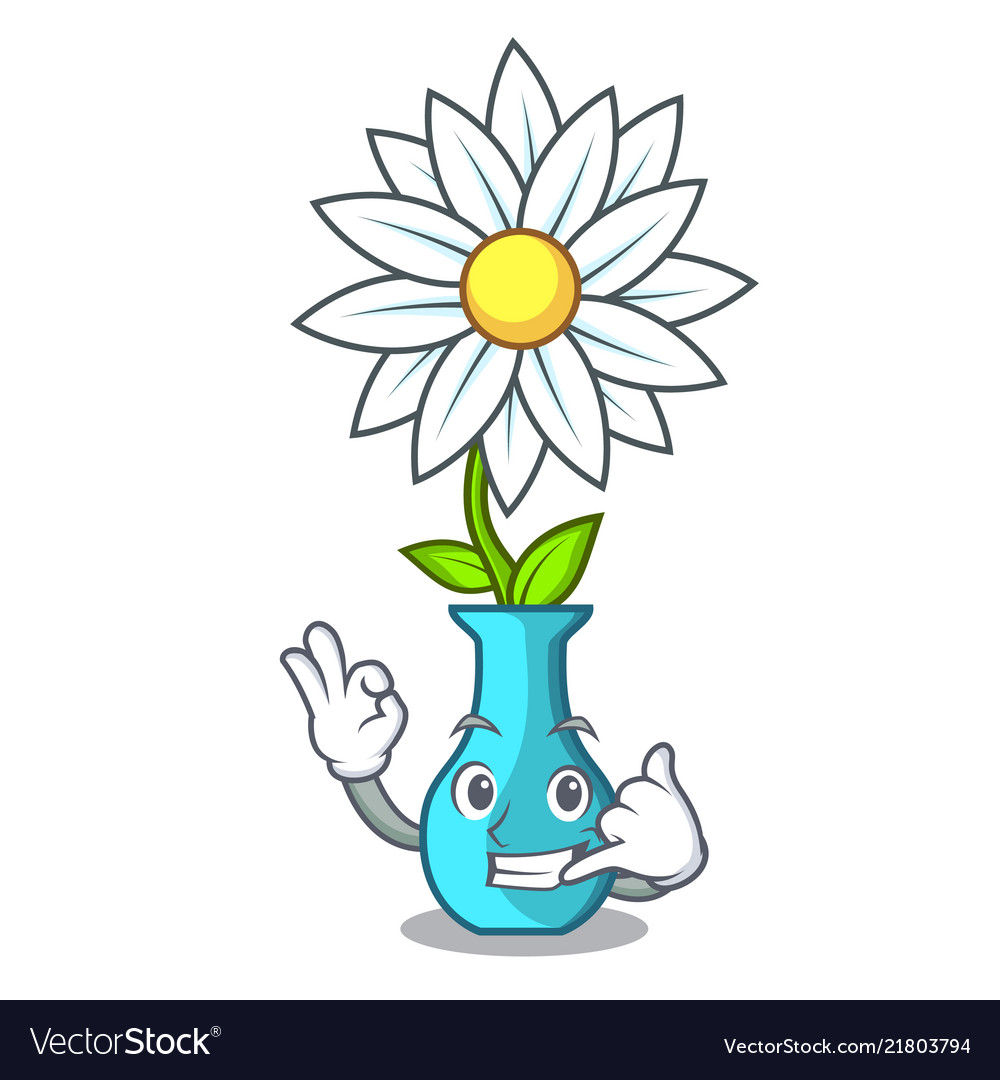 Call Me Mascot Beautiful Flower In Vase Cartoon Vector Image