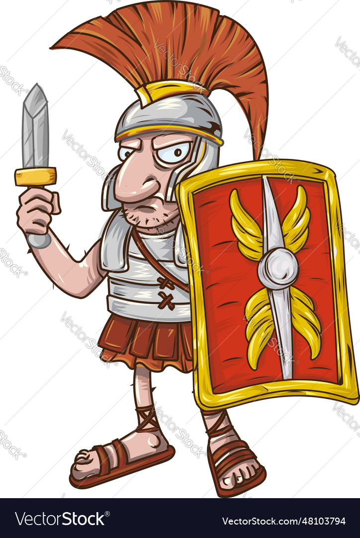 Cartoon roman centurion with sword and shield Vector Image