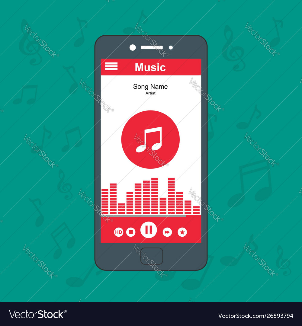 Media player application app template with flat Vector Image