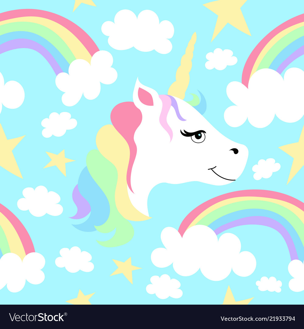 Seamless pattern of unicorns and rainbows