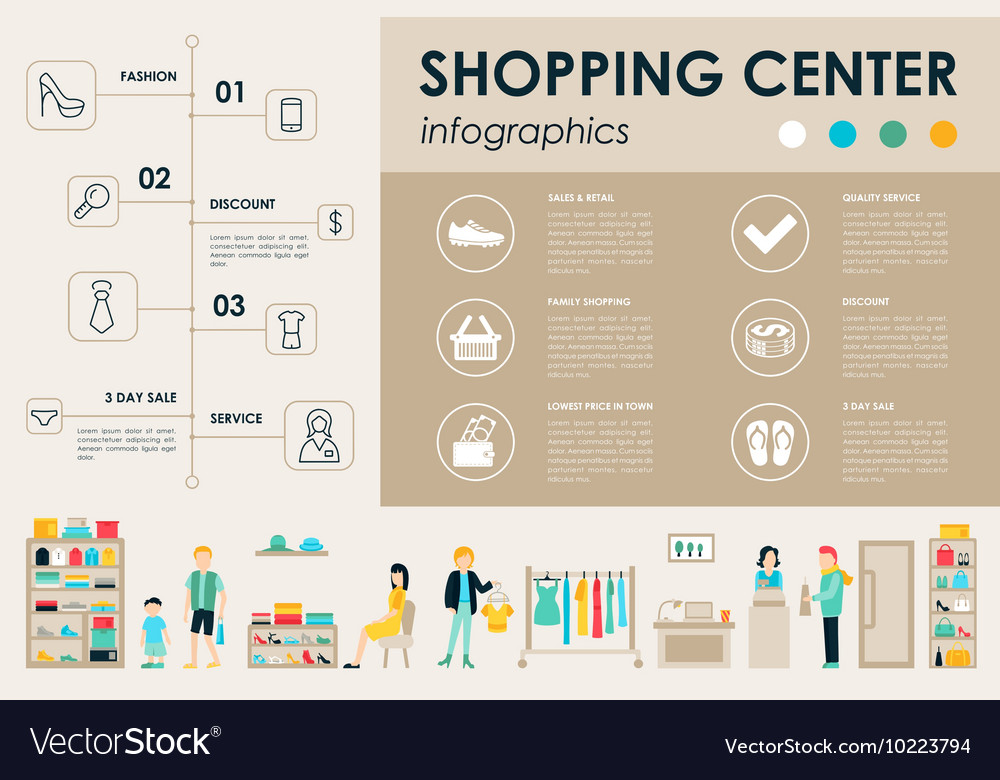 Shopping center concept retail infographic flat