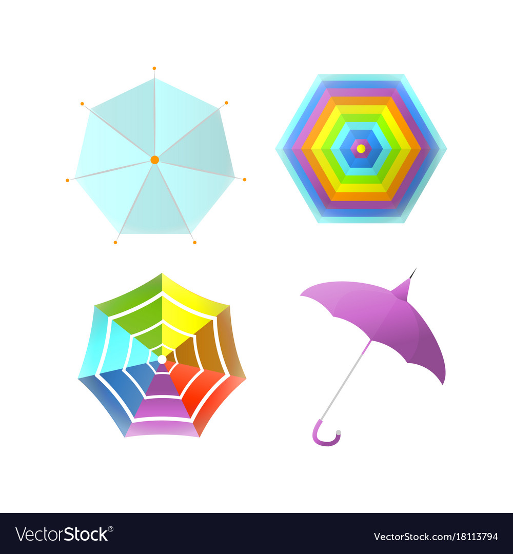 Umbrella Parasol Side And Top View Rainbow Color Vector Image
