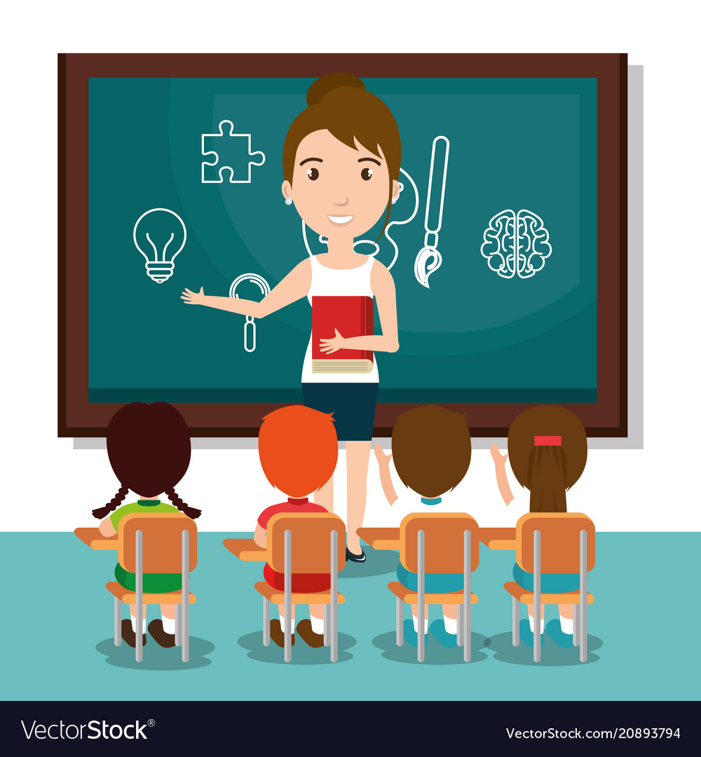 Woman teacher with students in the classroom Vector Image