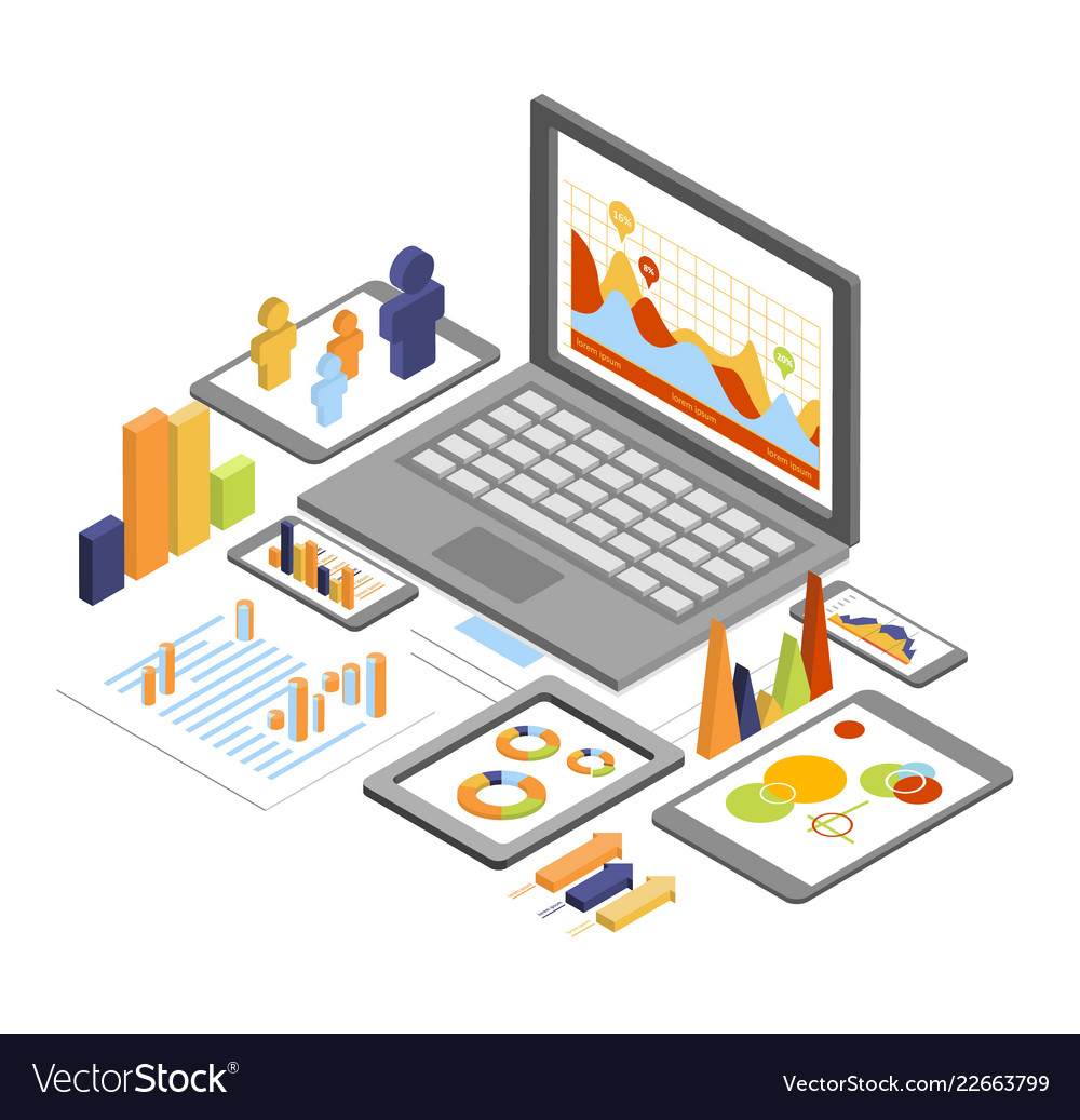 Business analysis isometric Royalty Free Vector Image