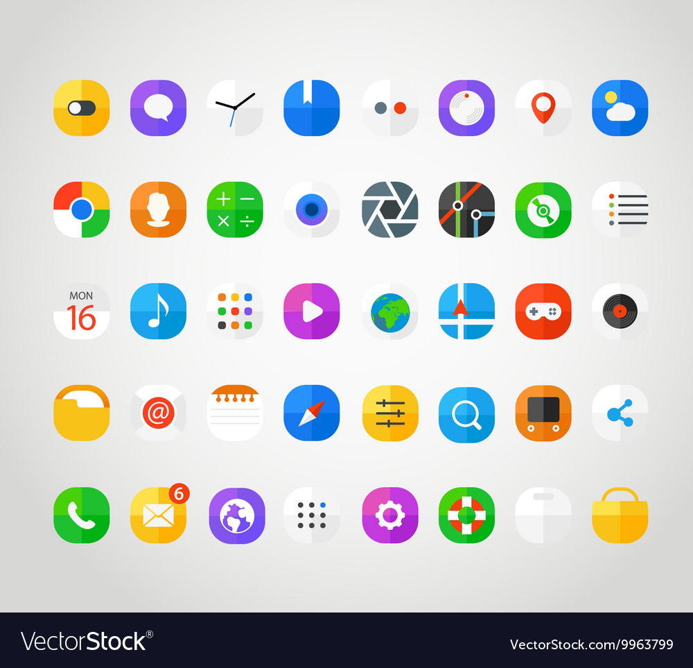 Different modern smartphone application icons set Vector Image