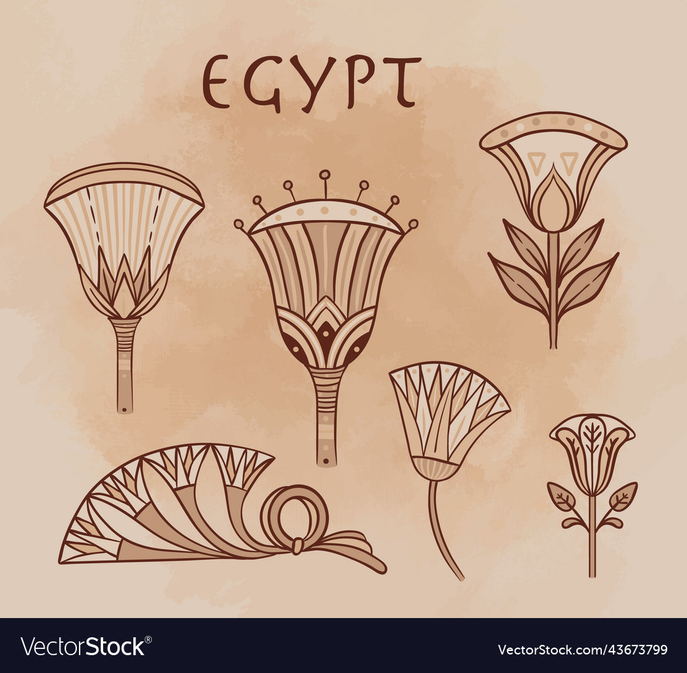 Egyptian floral design element set over beige