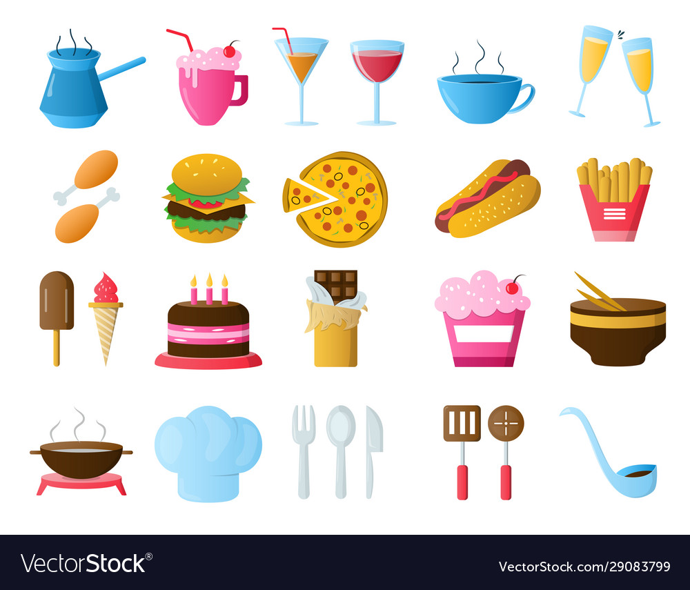 Food and drink icons restaurant line set