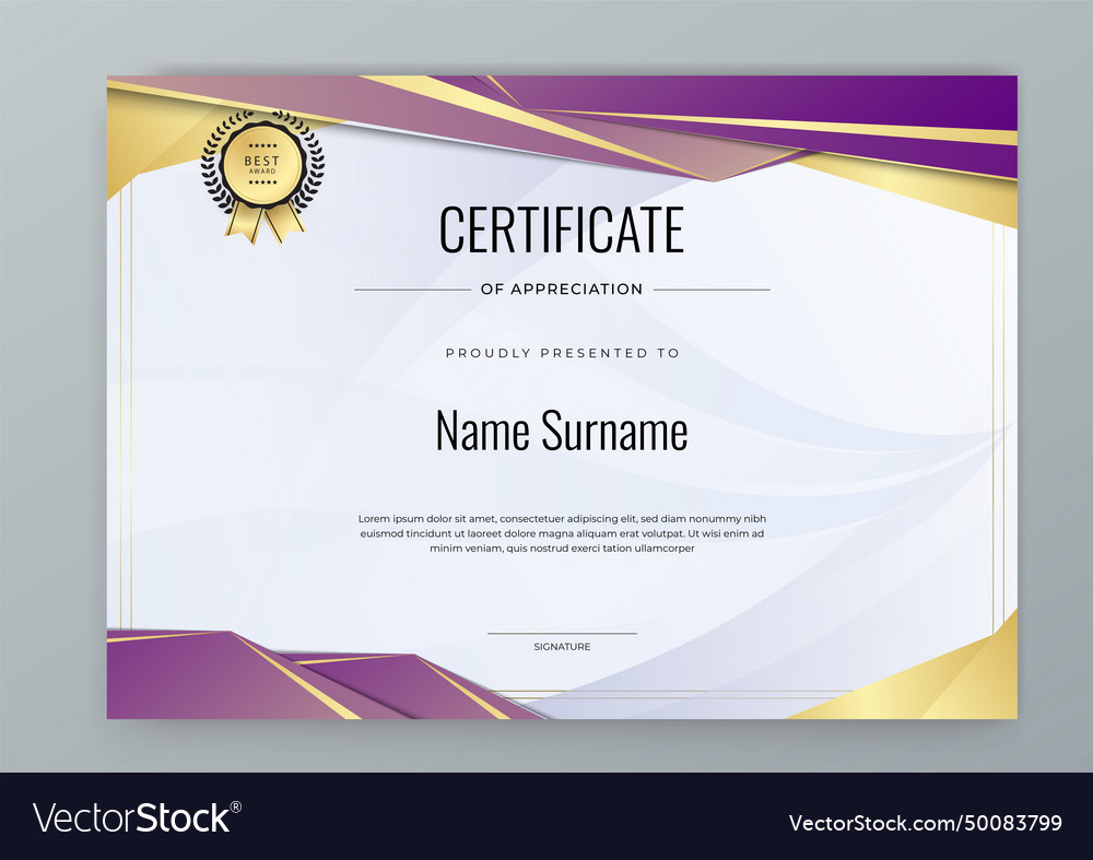 Gold and purple violet modern luxury certificate