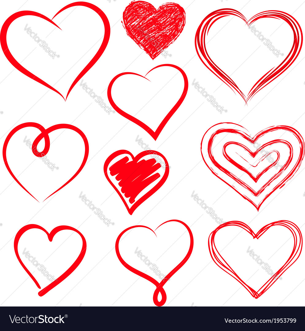 Hearts set hand drawn