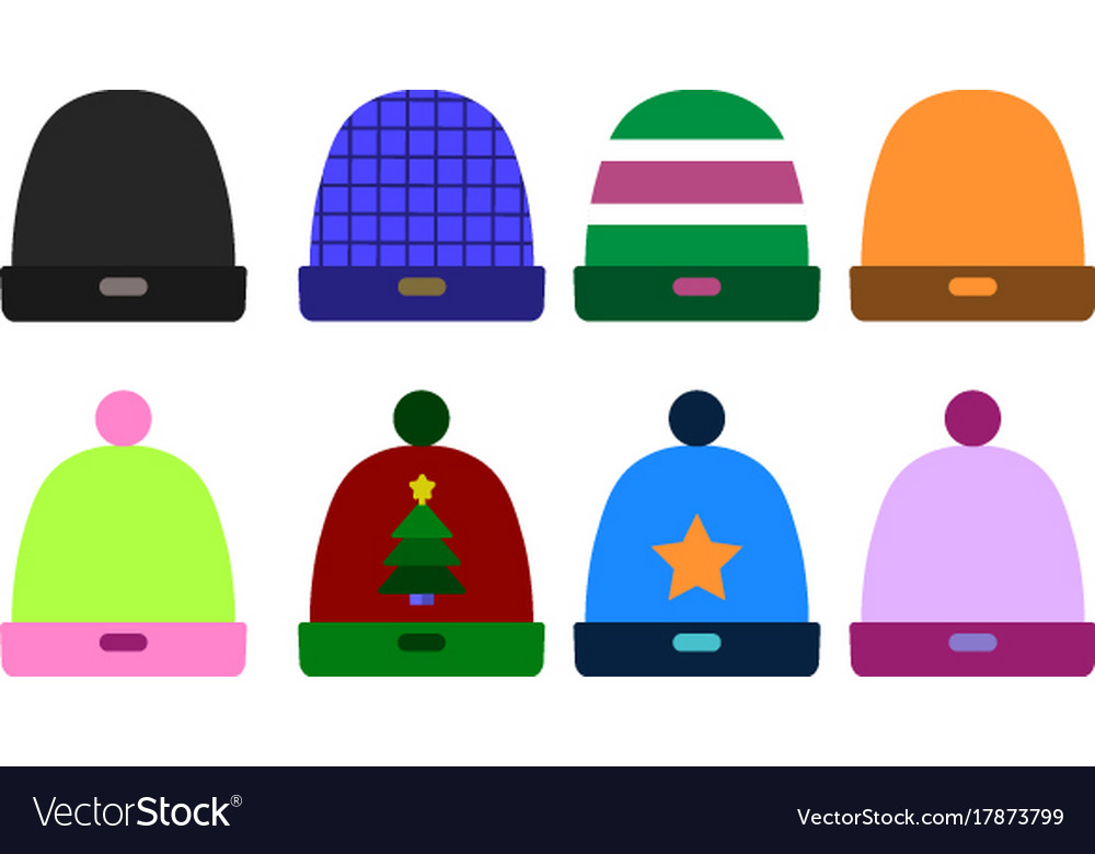 Knitted color hat winter set fashion accessory Vector Image