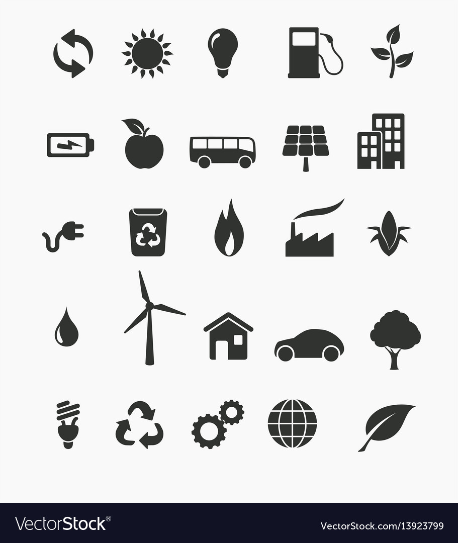 Renewable energy icon set Royalty Free Vector Image