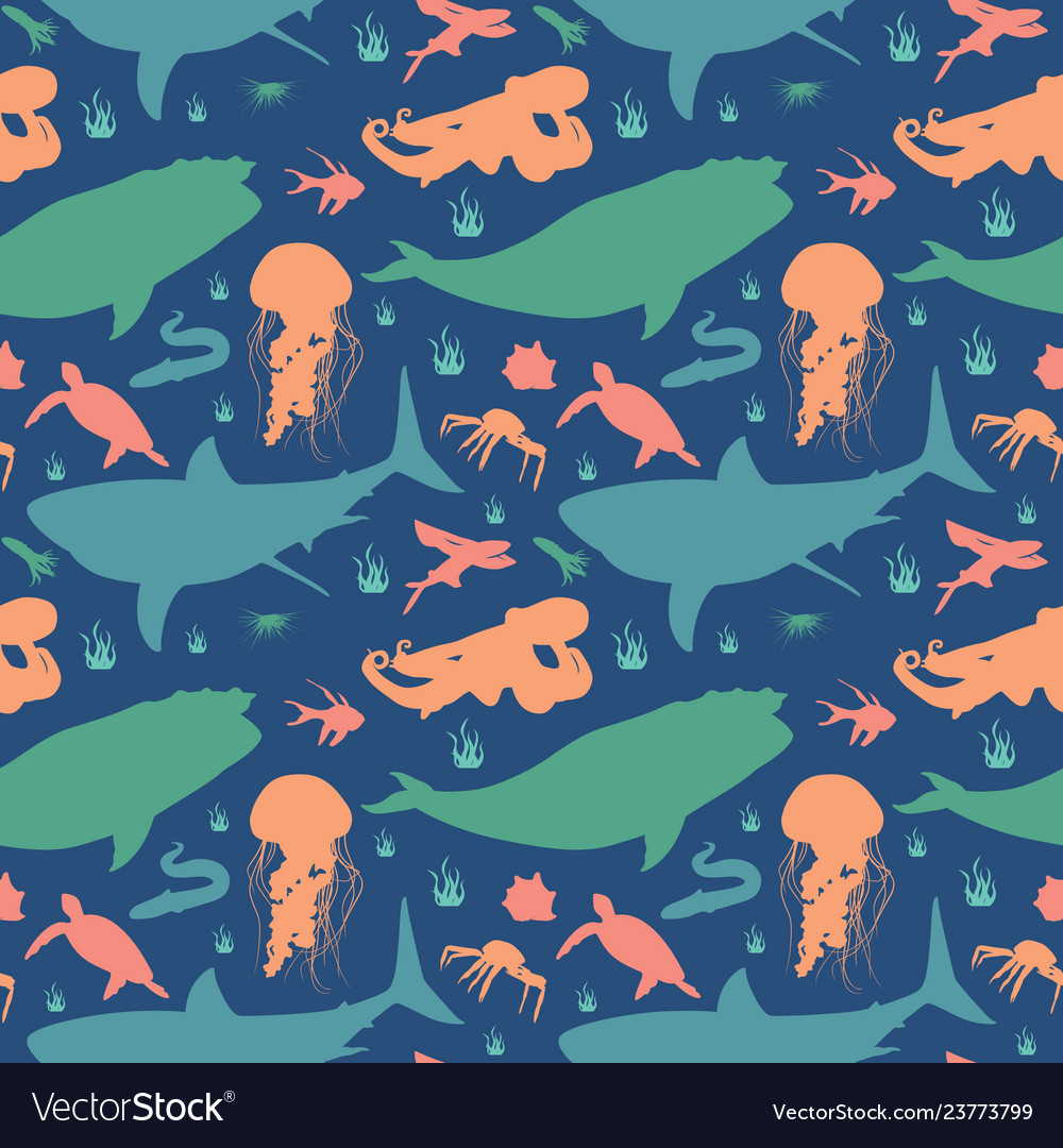 Seamless pattern background of fish marine