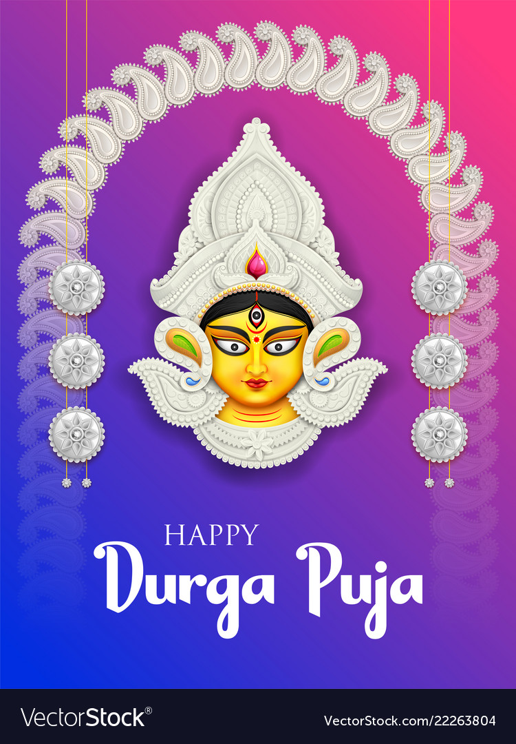 Goddess durga face in happy puja subh