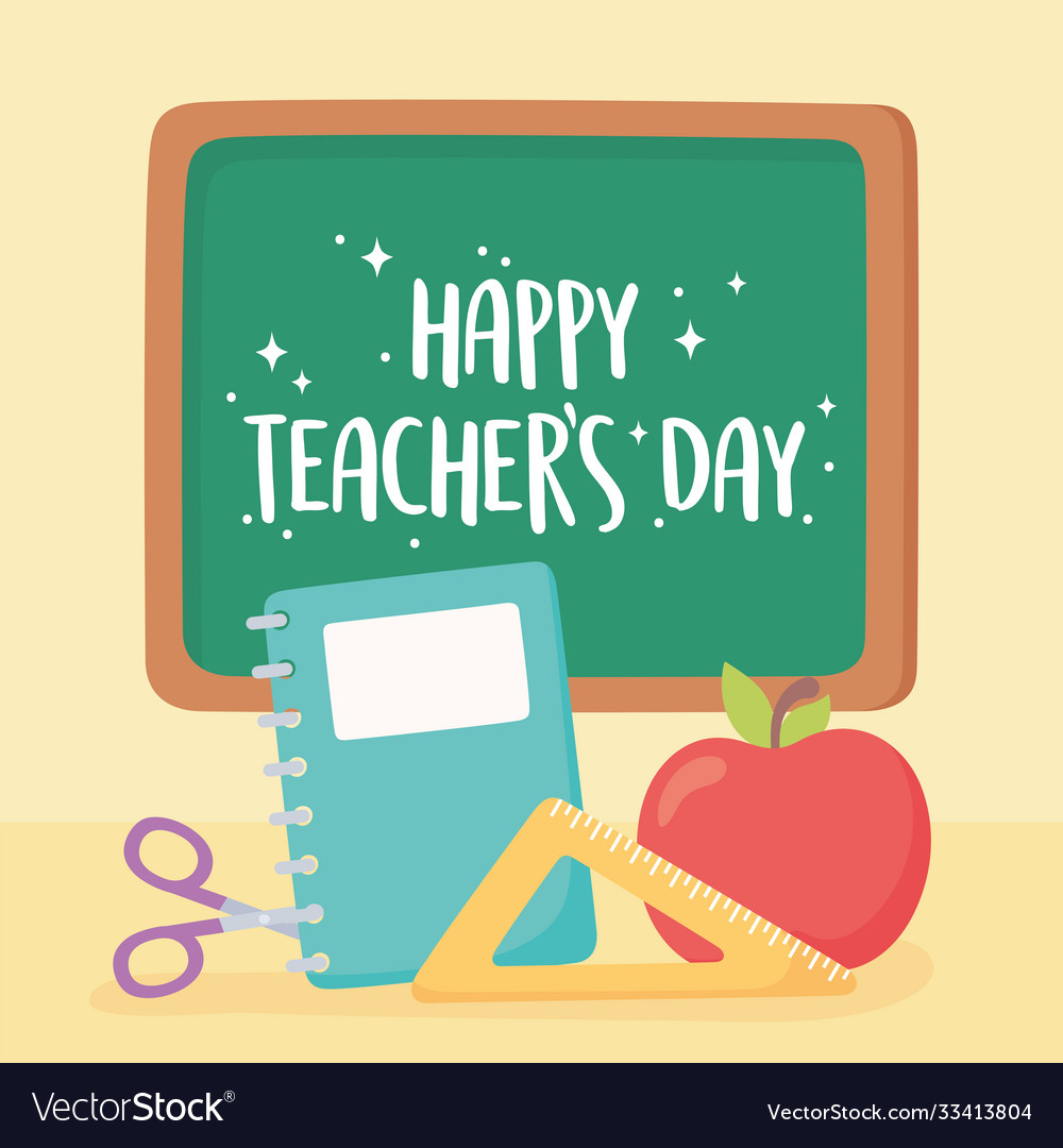 Happy teachers day chalkboard notebook ruler Vector Image