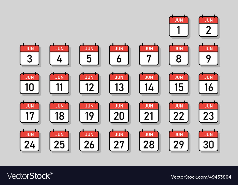 June daily calendar in one group set Royalty Free Vector