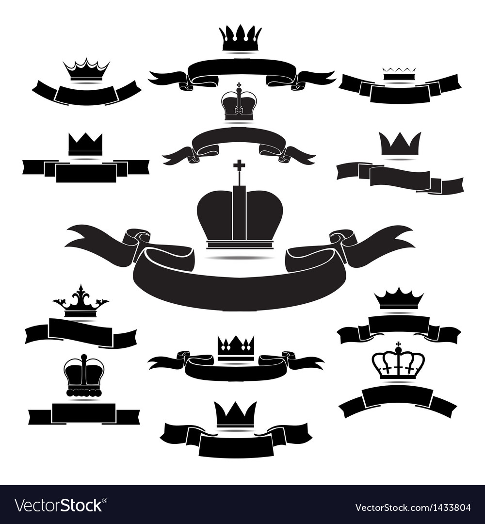 King And Queen Crown Silhouette Icon Set Isolated Vector Image