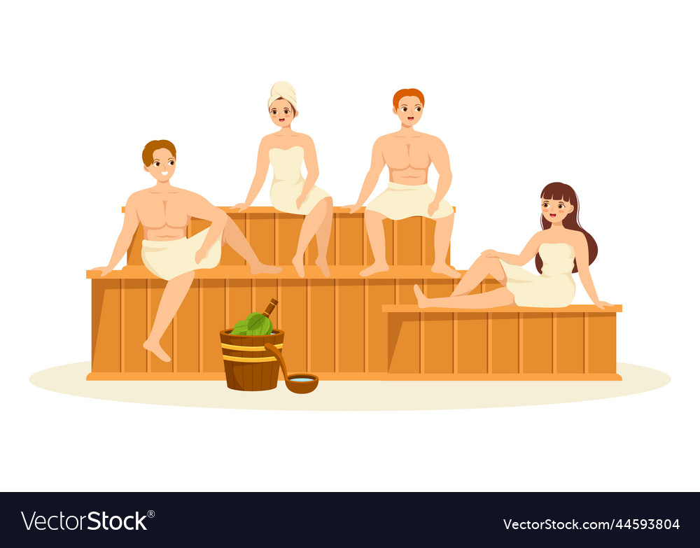 Sauna and steam room with people relax washing Vector Image