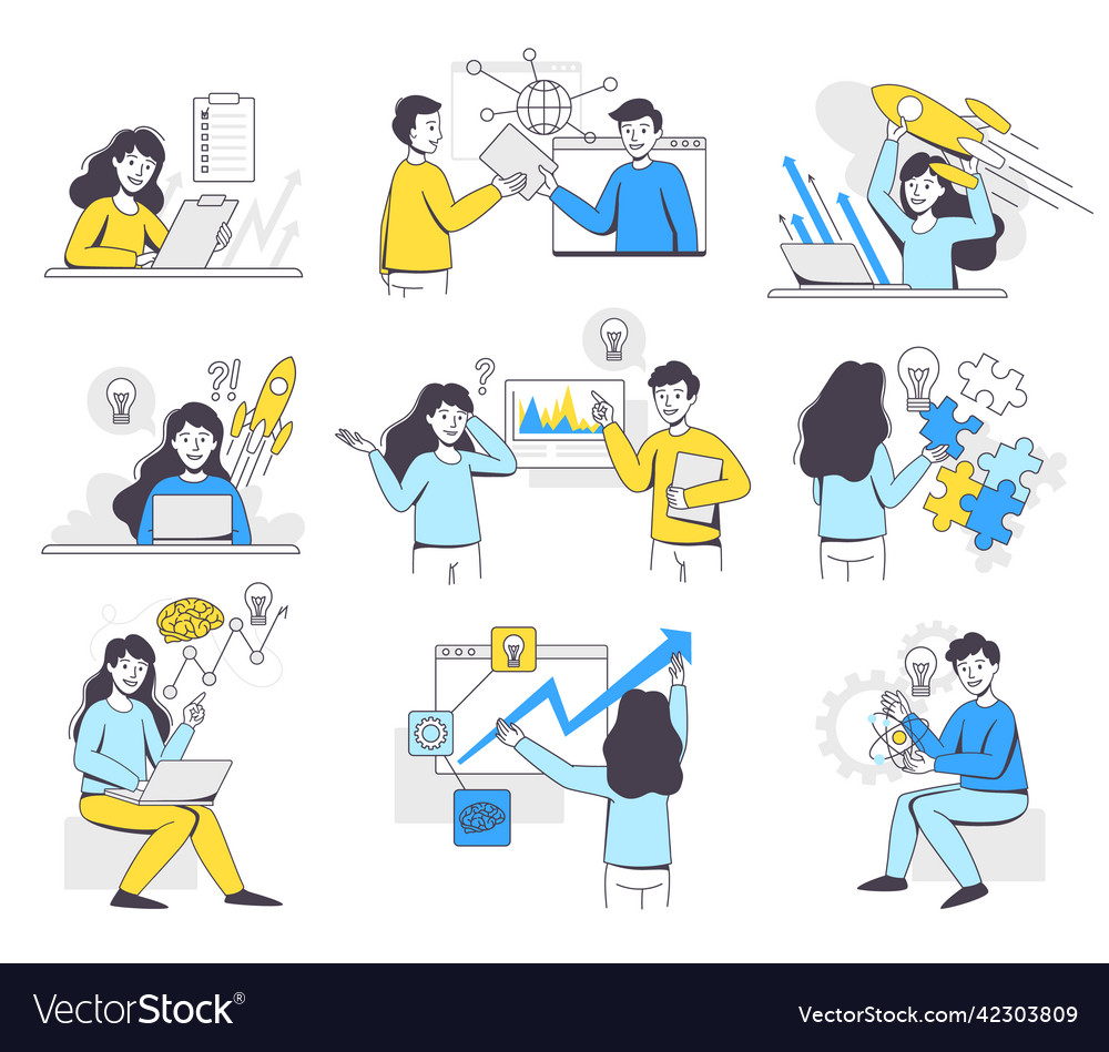 Business project with people character working Vector Image