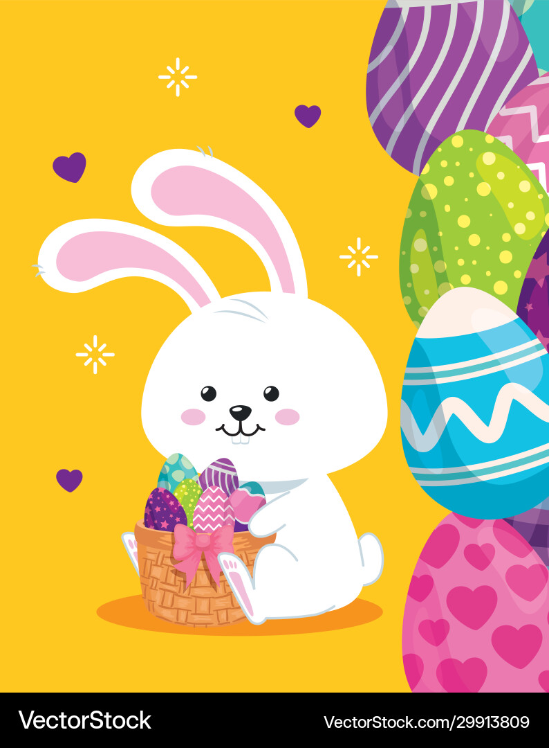 Cute rabbit with eggs easter decorated Royalty Free Vector