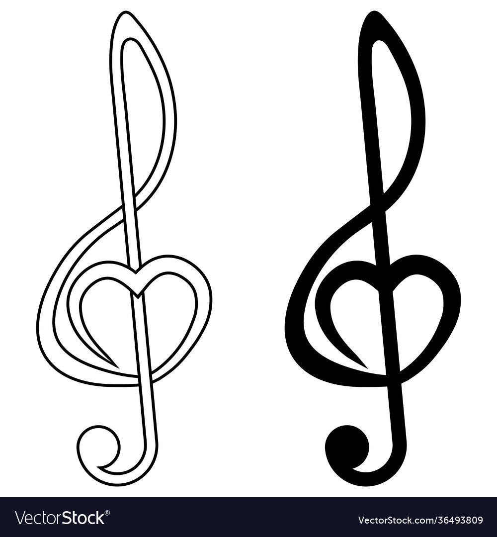 Musical sign treble clef with heart