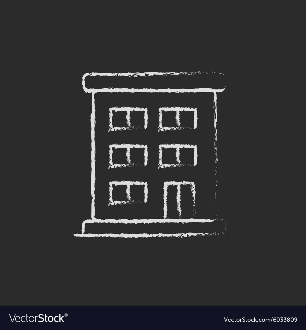 Residential building icon drawn in chalk