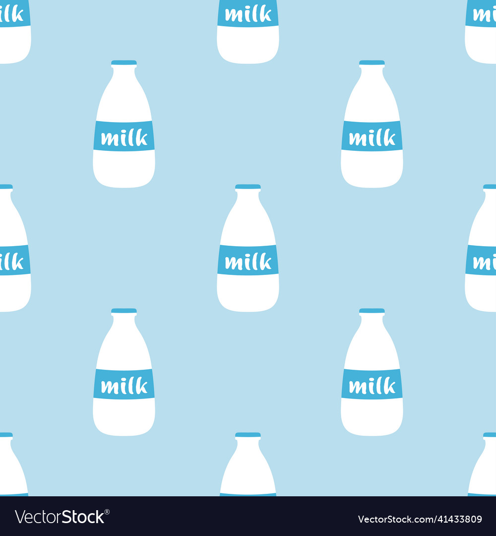 Seamless pattern with cartoon bottle of milk