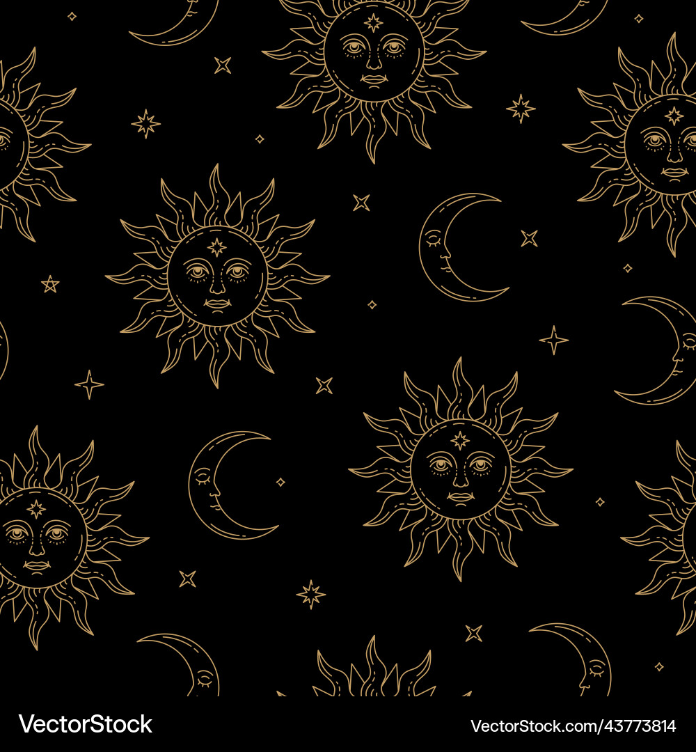 Magic seamless pattern with sun moon Royalty Free Vector