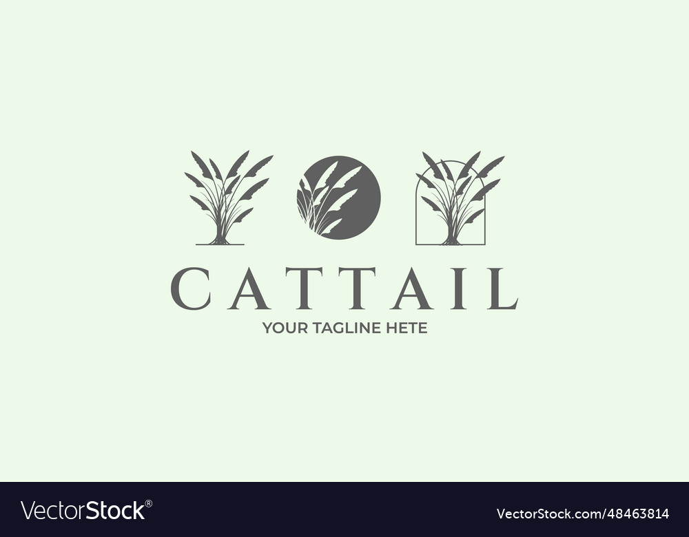 Set Cattail Logo Linie Kunst Design Gras