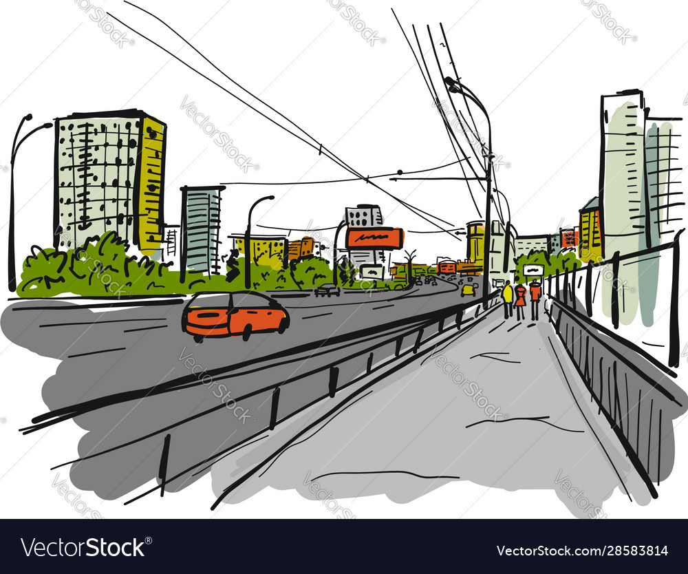 Sketch traffic road in city for your design