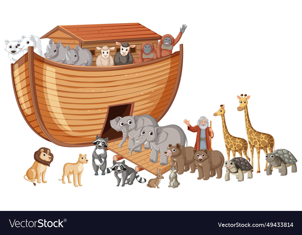 Wild animals boarding noahs ark for epic journey Vector Image