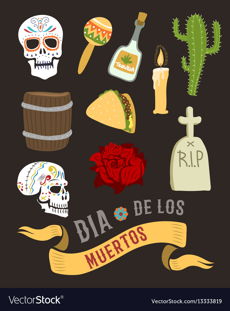 Colorful symbols for dia de los muertos day