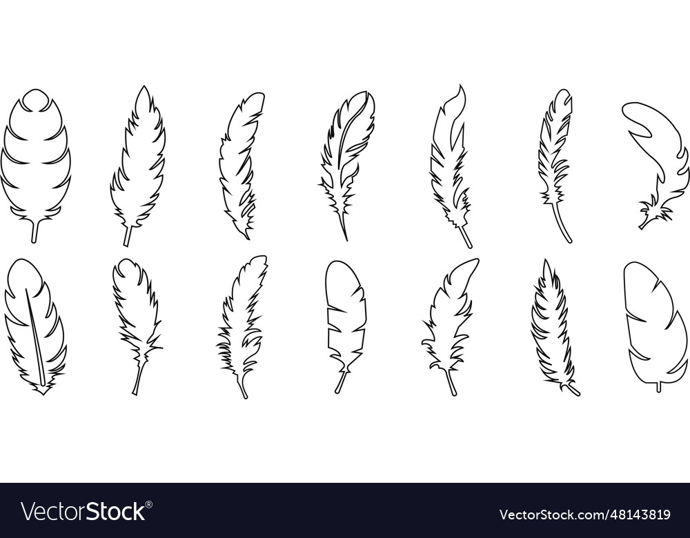 Feather icons set of black isolated on white Vector Image