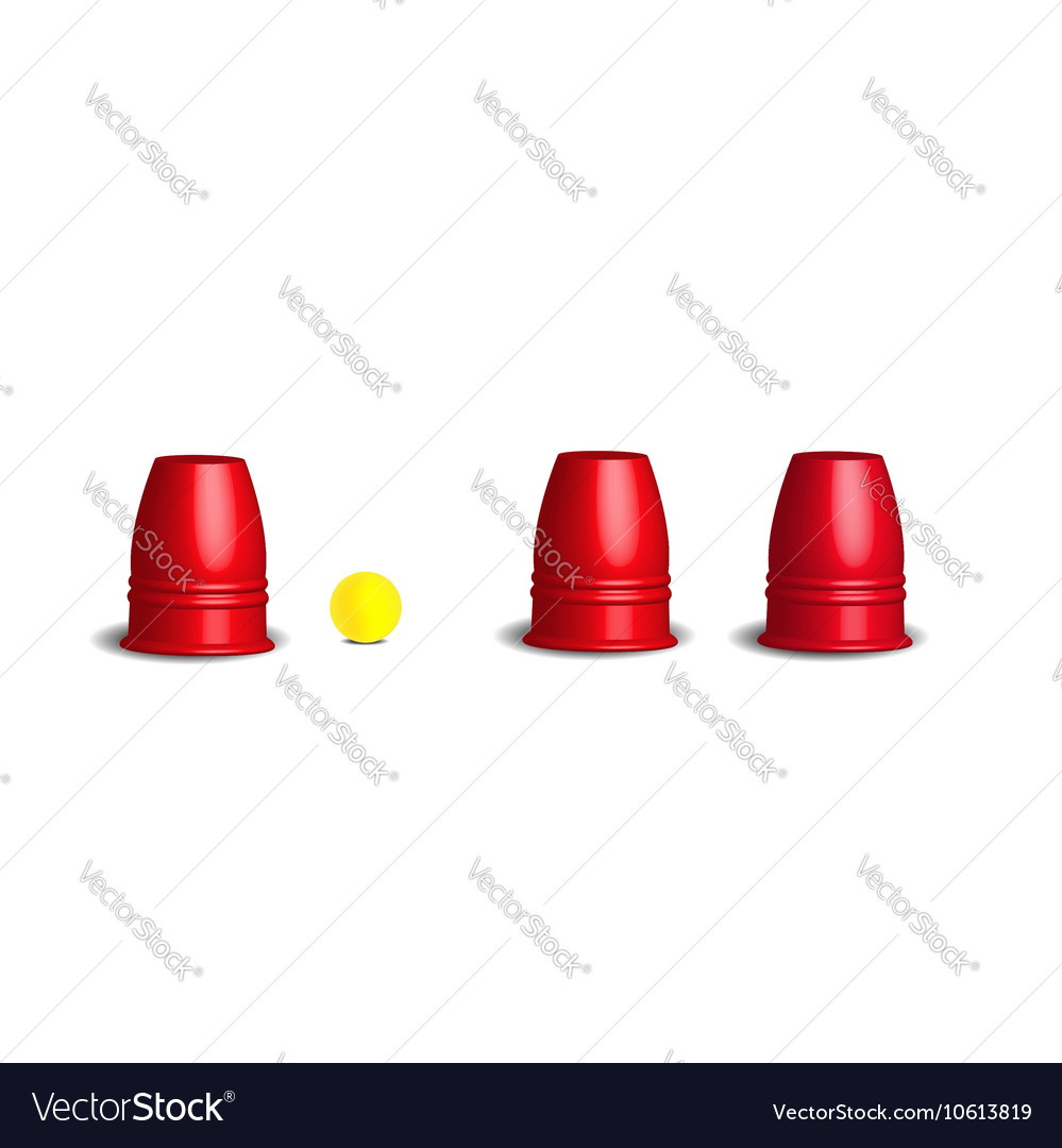 Magic cups game with three stainless red cups Vector Image