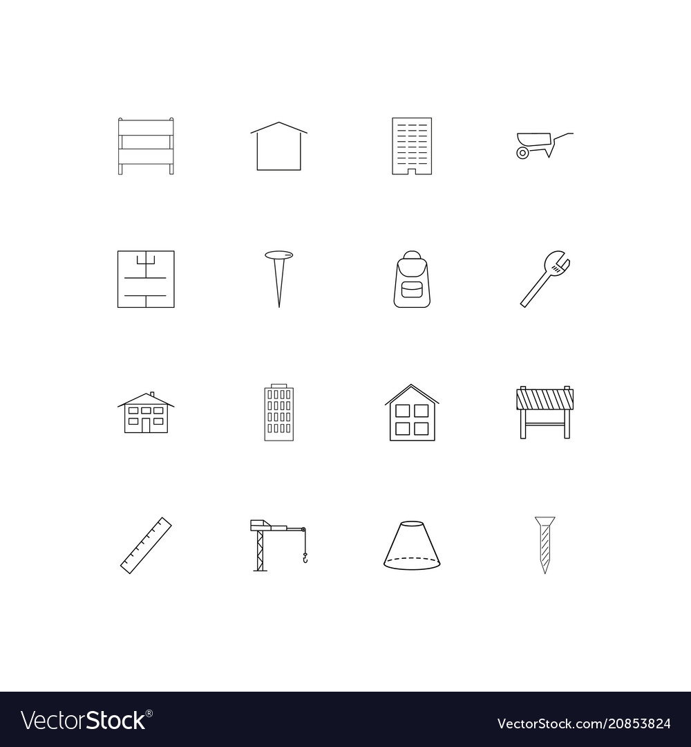 Buildings and constructions linear thin icons set