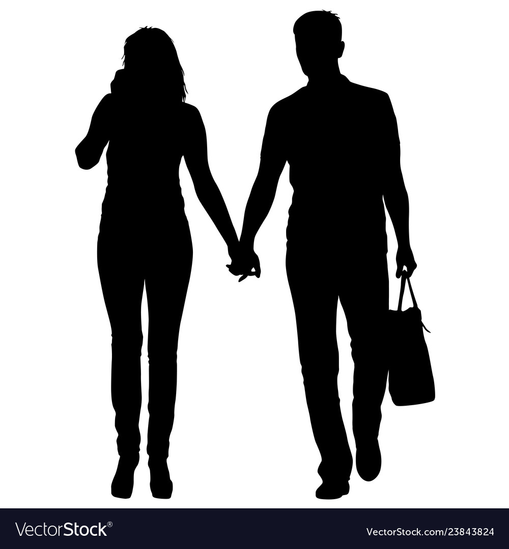 Couples man and woman silhouettes on a white