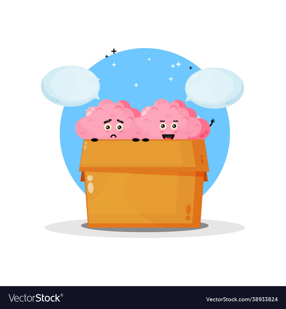 Cute brain mascot in box