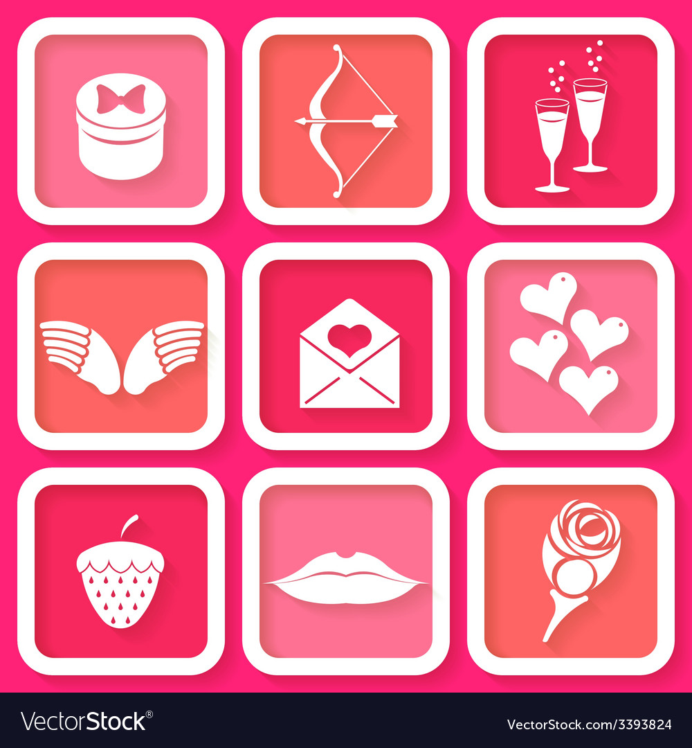 Set of 9 icons valentines day symbol