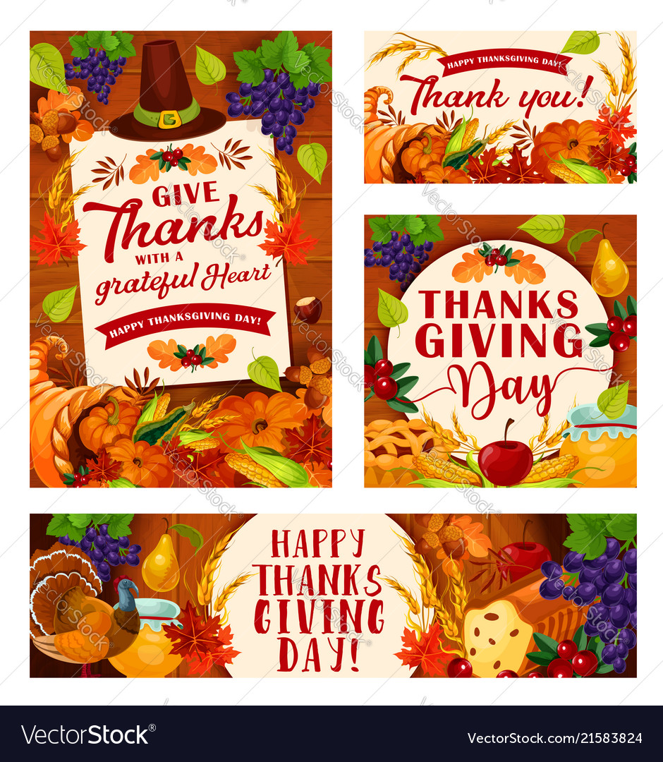 Thanksgiving day posters vector image Thanksgiving day posters