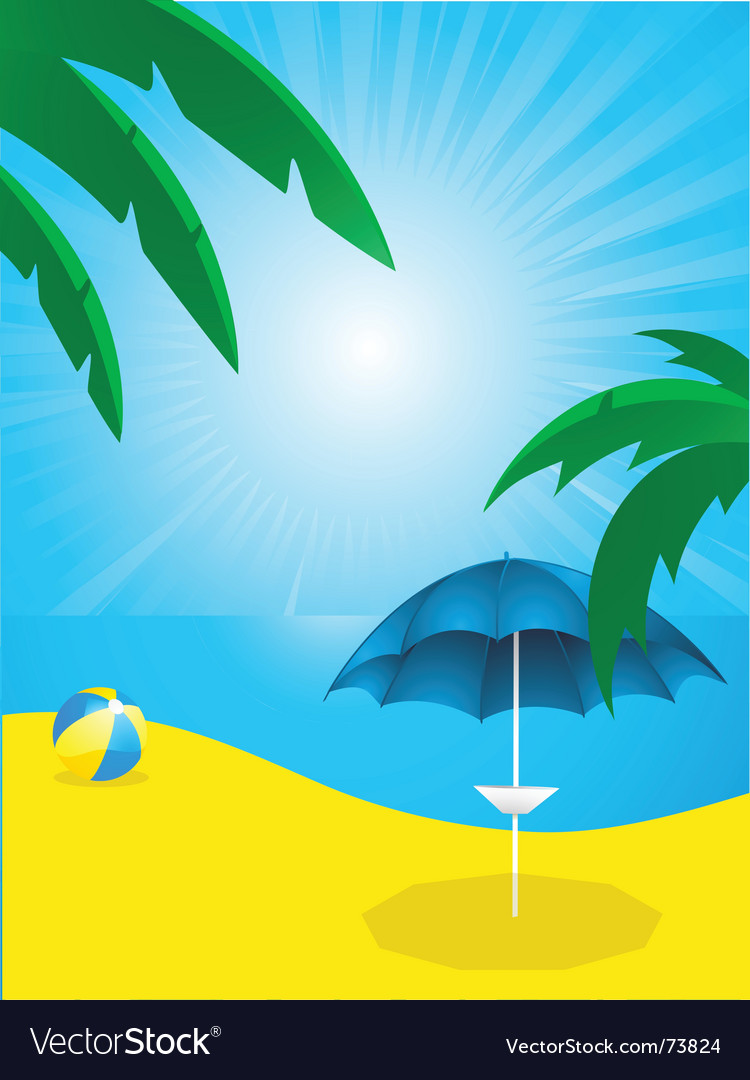 Tropical beach and parasol Royalty Free Vector Image