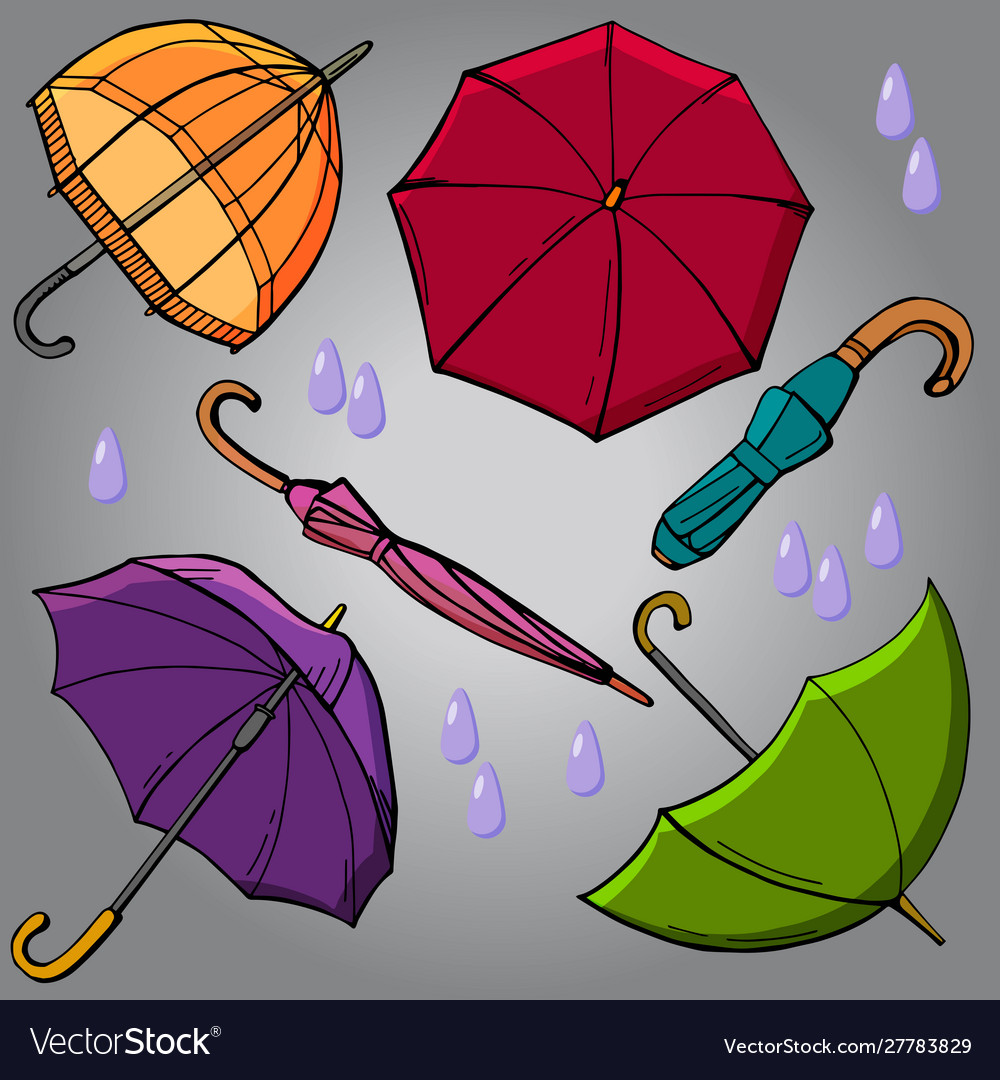 Colorful umbrella in rain Royalty Free Vector Image