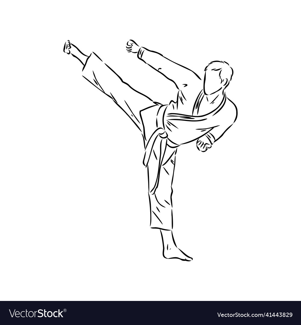 Karate kick technique sketch asian martial art Vector Image