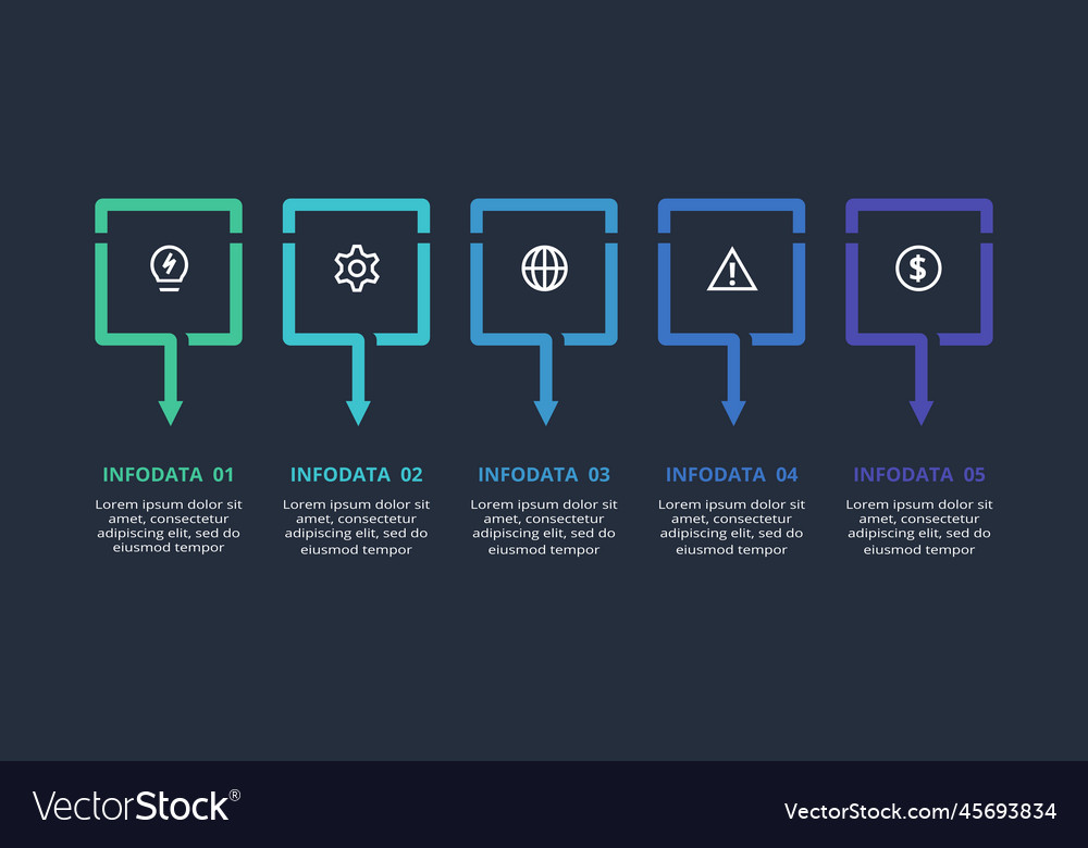 Abstrakte dunkle Infografik mit 5 Elementen