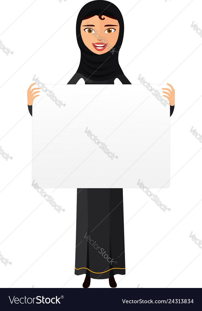 Arab woman holding sign or banner isolated Vector Image