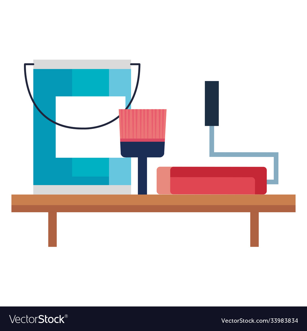 Construction bucket and paint roll brush Vector Image