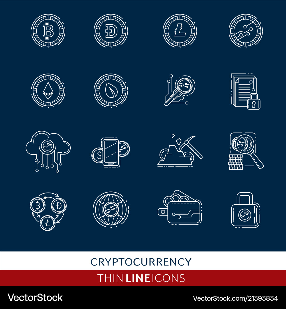 Cryptocurrency thin line icons Royalty Free Vector Image