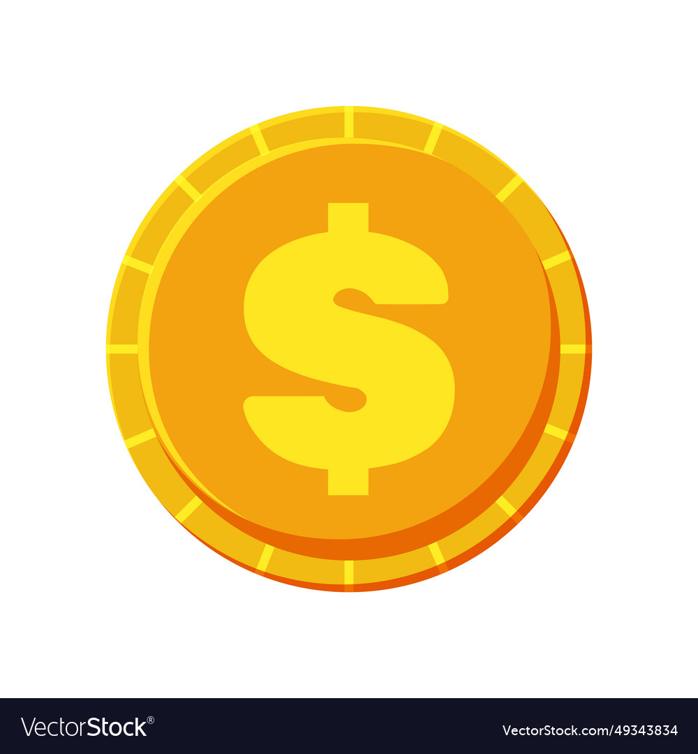 Golden Coin Isolated On White Background Dollar Vector Image